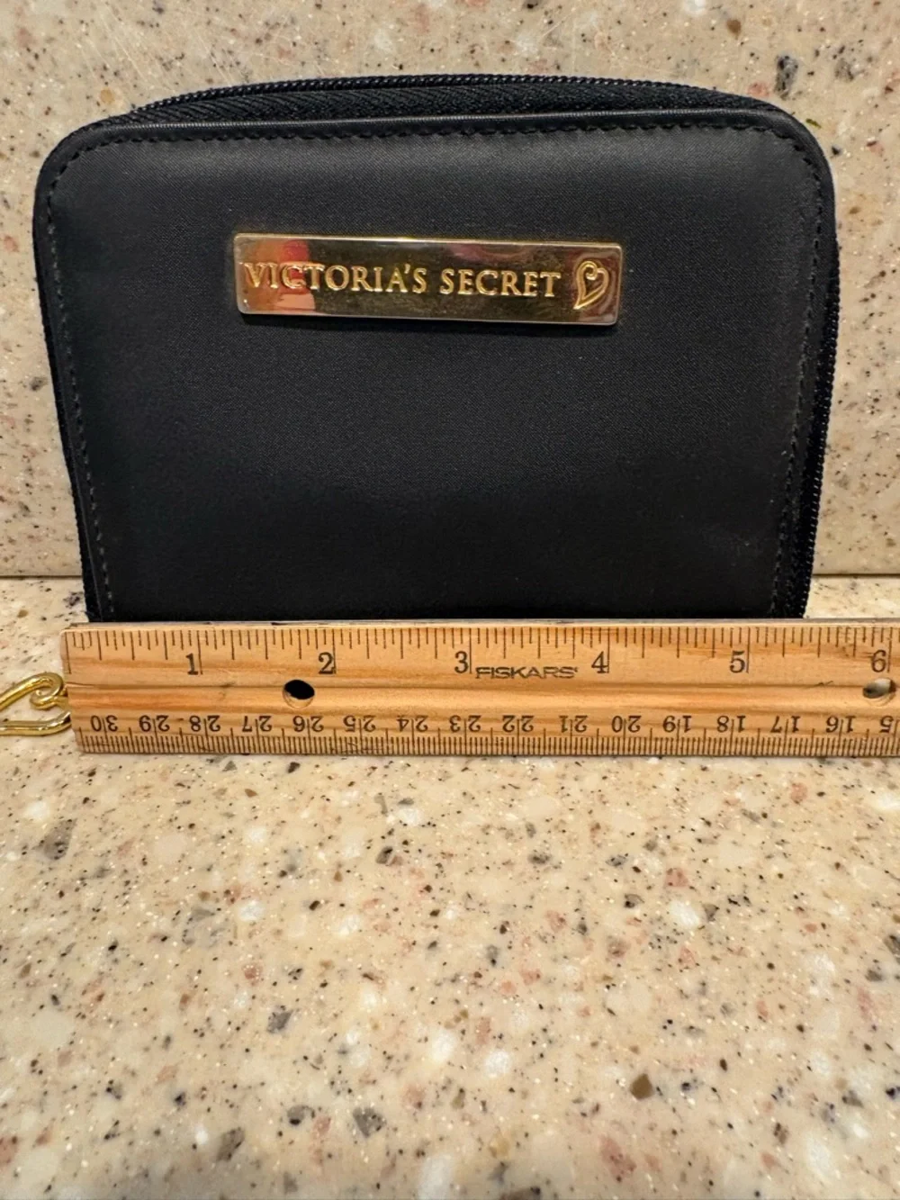 Victoria's Secret Black Nylon Small Zip Around Wallet with Gold Heart Charm Pull - Picture 5 of 6